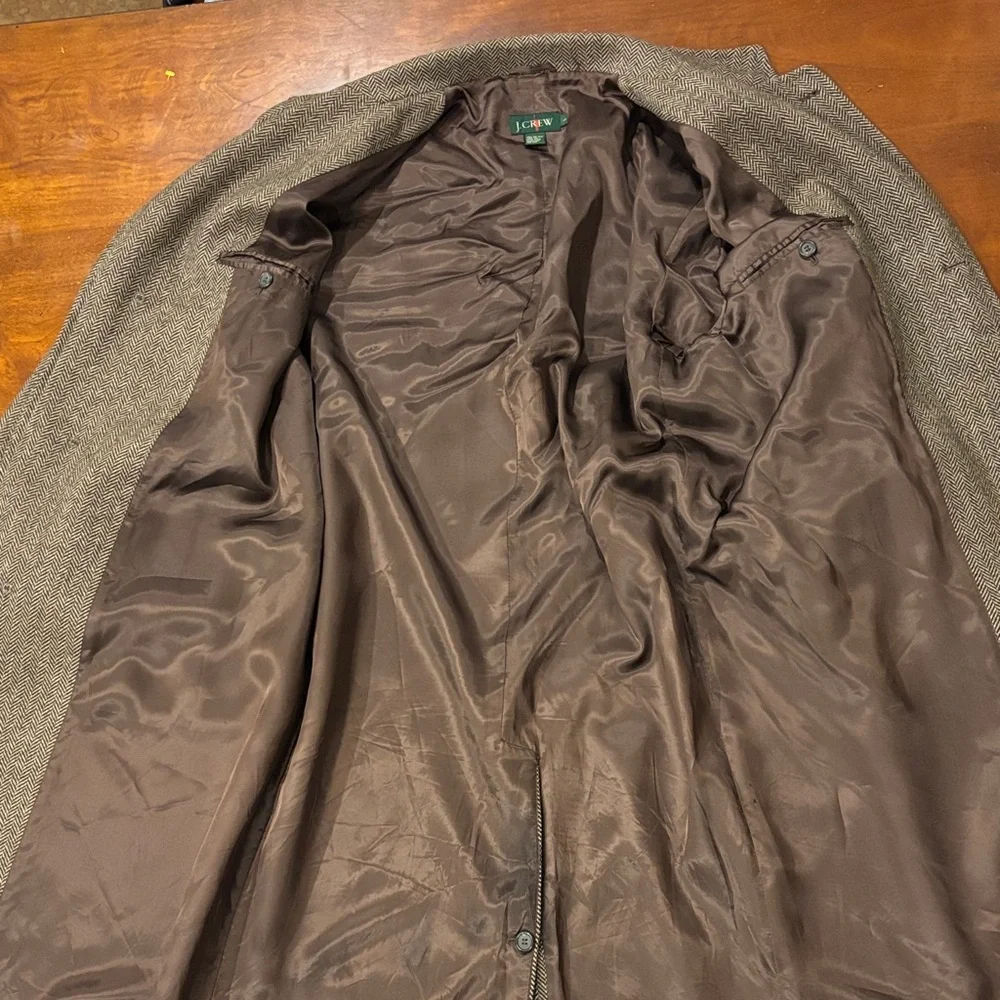 J. Crew Vintage Men's Wool Brown Herringbone Pea‎ Coat. Made in Italy